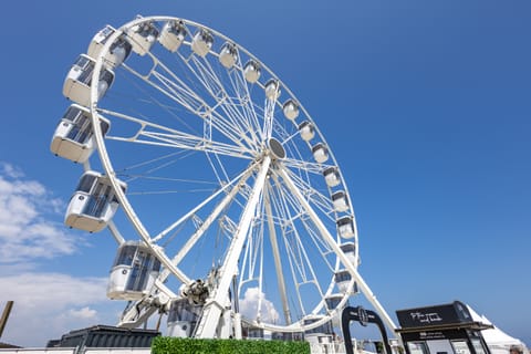 Mobiles weißes Riesenrad in der Landschaft